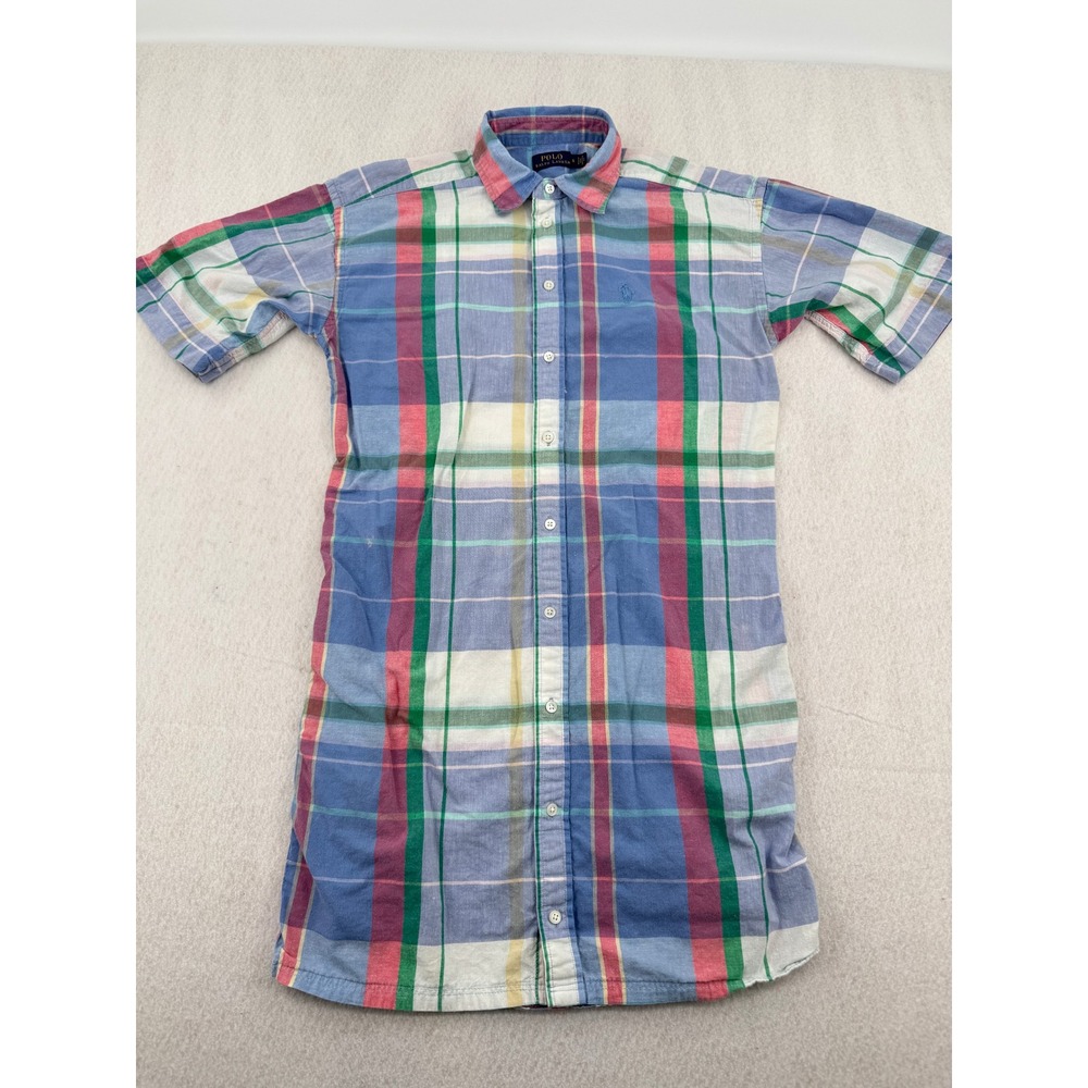 Polo Ralph Lauren Women 0 Madras Plaid Short Sleeve Button Front Shirt Dress